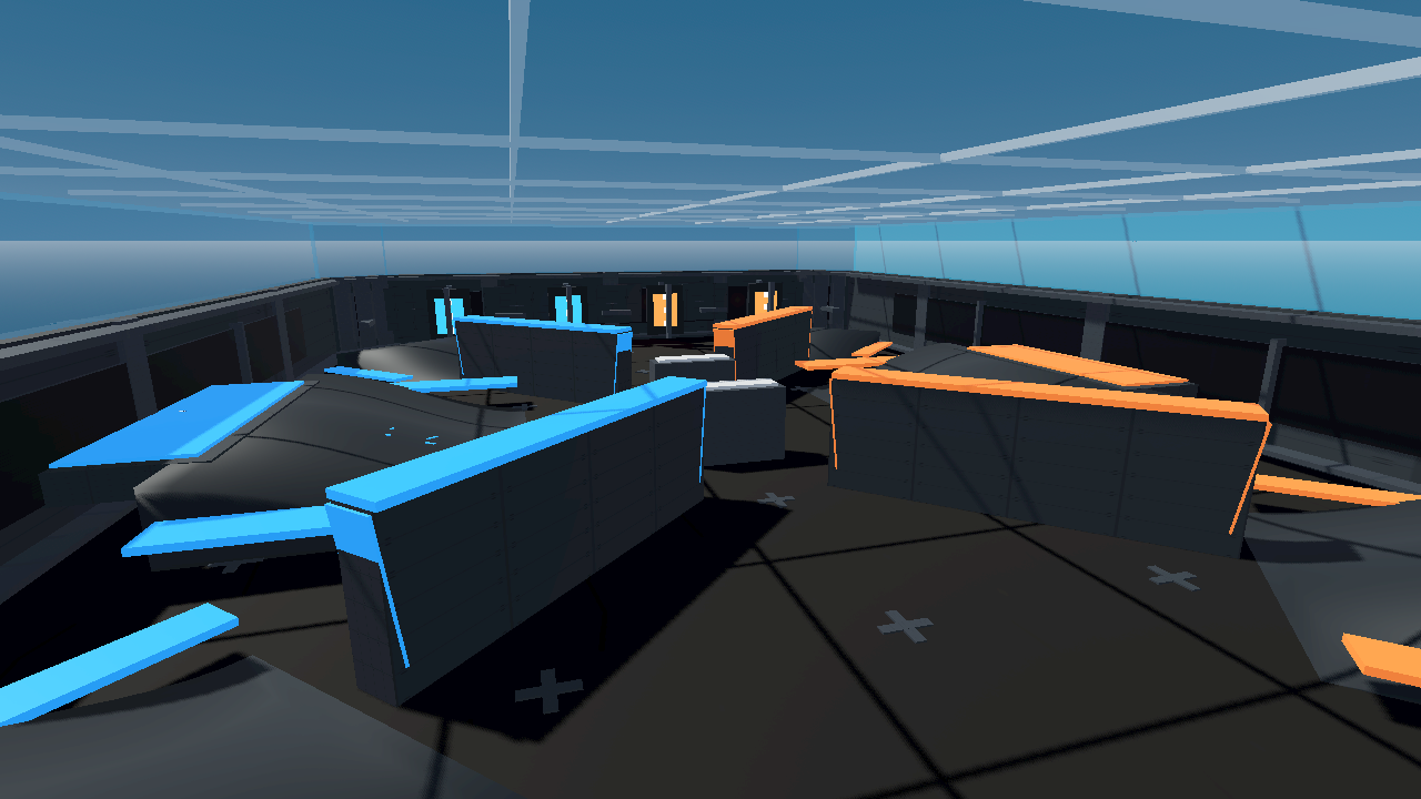Fresh current-build view of the blue and orange competitive Arena map