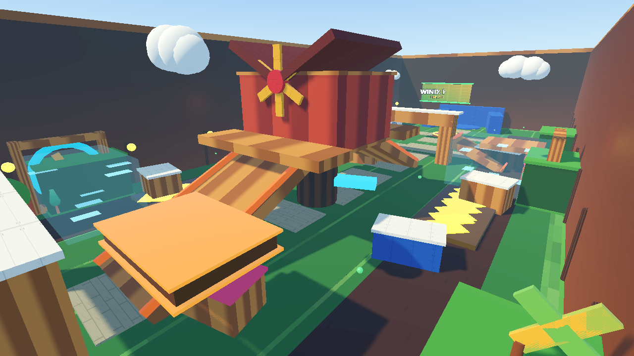 Fresh current-build view of the updated Backyard arena and its windmill ramps